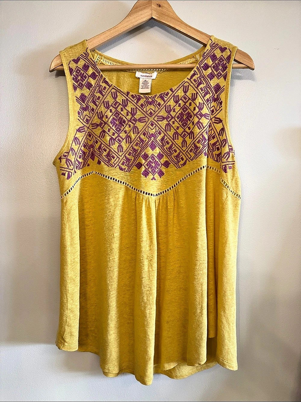 Sundance Women's Embroidered Geometric Tank Top Yellow & Purple Medium
